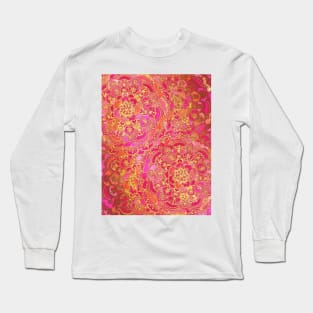 Hot Pink and Gold Baroque Floral Pattern Long Sleeve T-Shirt